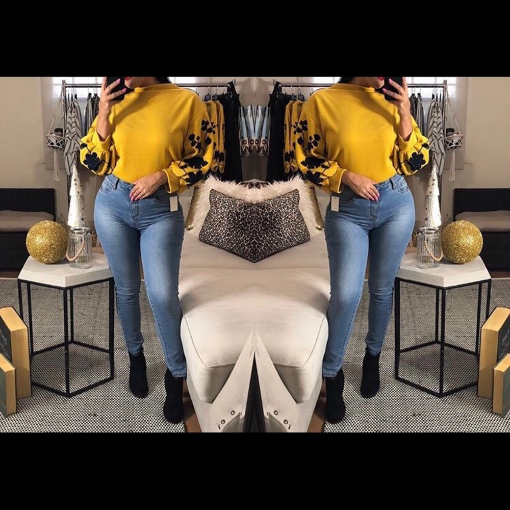Mustard ruffle blouse